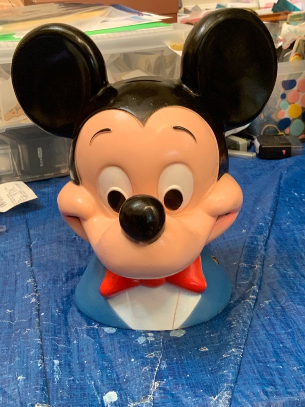 Vintage 1971 Mickey Mouse Head Bank W/Stopper-Good Condition Stamped